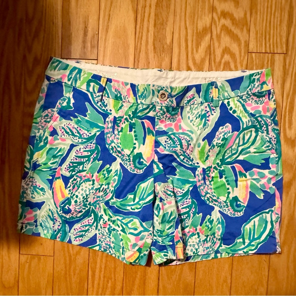 Lilly Pulitzer Blue and Green Bermuda Shorts with Tropical Print